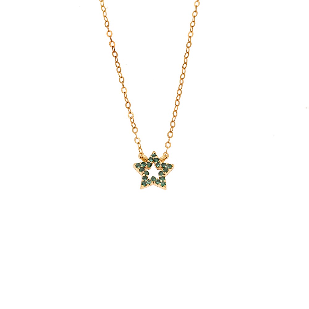 Κολιέ SENZA Αστεράκι Gold Plated Ασήμι 925 Double Face Green - SSR4457GGN