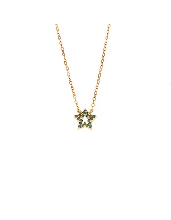 Κολιέ SENZA Αστεράκι Gold Plated Ασήμι 925 Double Face Green - SSR4457GGN
