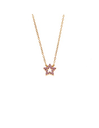 Κολιέ SENZA Αστεράκι Gold Plated Ασήμι 925 Double Face Pink - SSR4457GPK