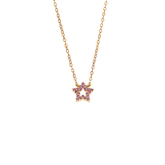 Κολιέ SENZA Αστεράκι Gold Plated Ασήμι 925 Double Face Pink - SSR4457GPK