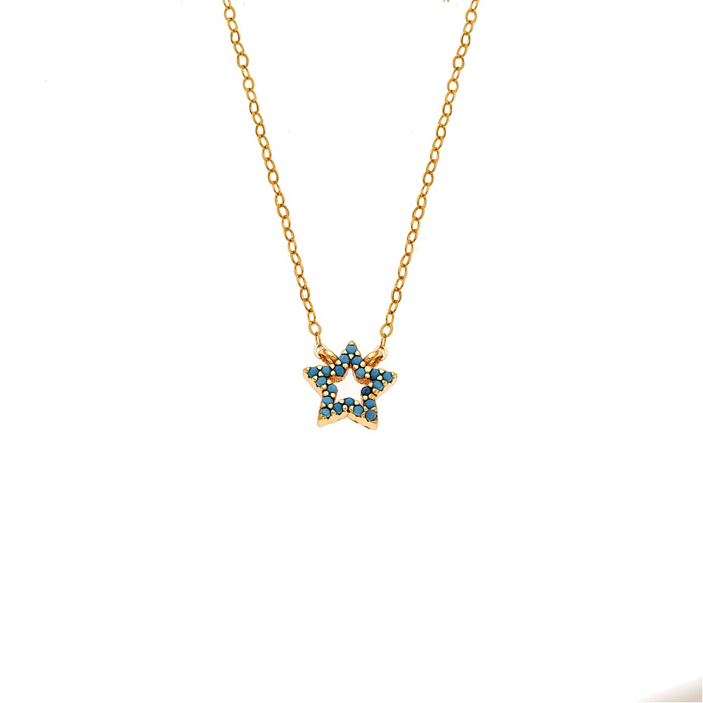 Κολιέ SENZA Αστεράκι Gold Plated Ασήμι 925 Double Face Turquoise - SSR4457GTQ