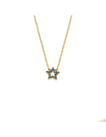 Κολιέ SENZA Αστεράκι Gold Plated Ασήμι 925 Double Face Turquoise - SSR4457GTQ