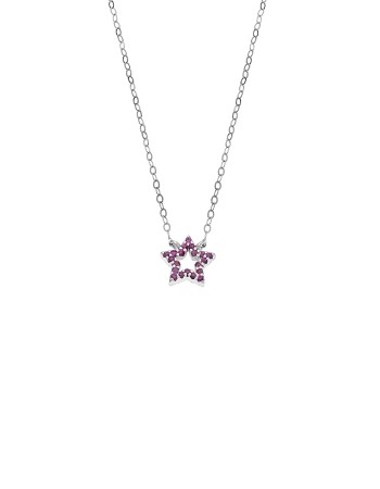 Κολιέ SENZA Αστεράκι Rhodium Plated Ασήμι 925 Double Face Fuchsia - SSR4457SFU