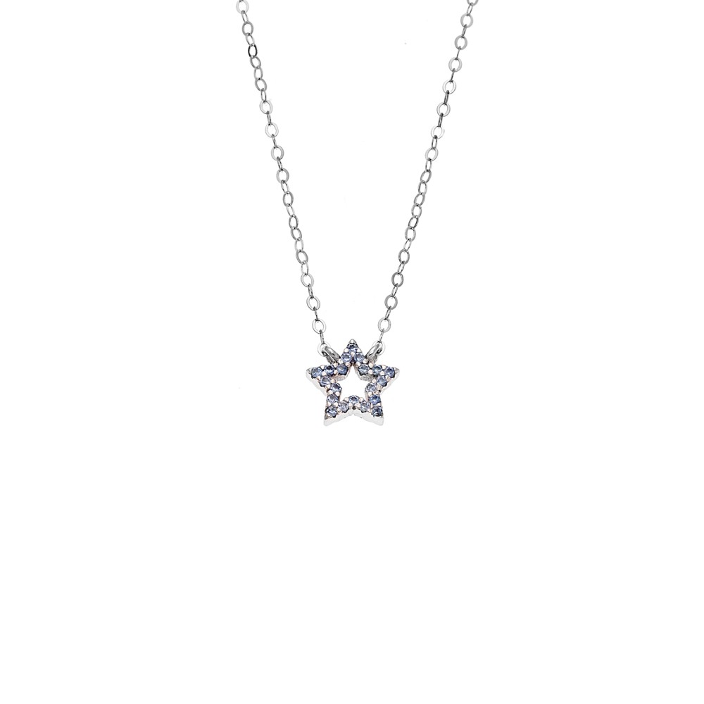 Κολιέ SENZA Αστεράκι Rhodium Plated Ασήμι 925 Double Face Light Blue - SSR4457SLB