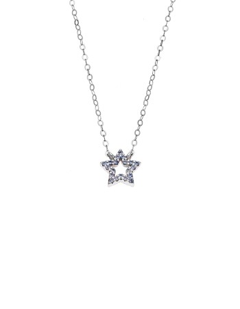 Κολιέ SENZA Αστεράκι Rhodium Plated Ασήμι 925 Double Face Light Blue - SSR4457SLB