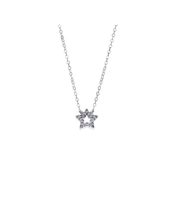 Κολιέ SENZA Αστεράκι Rhodium Plated Ασήμι 925 Double Face Light Blue - SSR4457SLB