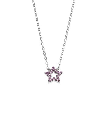 Κολιέ SENZA Αστεράκι Rhodium Plated Ασήμι 925 Double Face Pink - SSR4457SPK