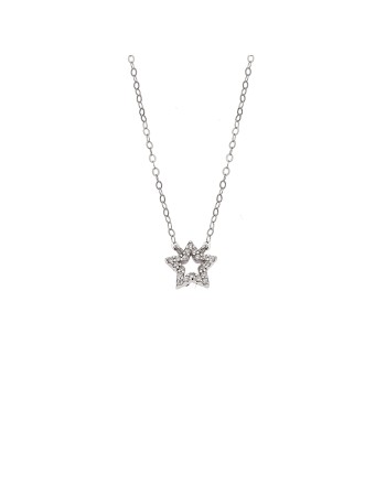 Κολιέ SENZA Αστεράκι Rhodium Plated Ασήμι 925 Double Face Pink - SSR4457SPK