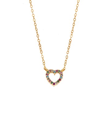 Κολιέ SENZA Καρδιά Gold Plated Ασήμι 925 Double Face Rainbow - SSR4458GMU