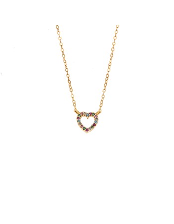 Κολιέ SENZA Καρδιά Gold Plated Ασήμι 925 Double Face Rainbow - SSR4458GMU