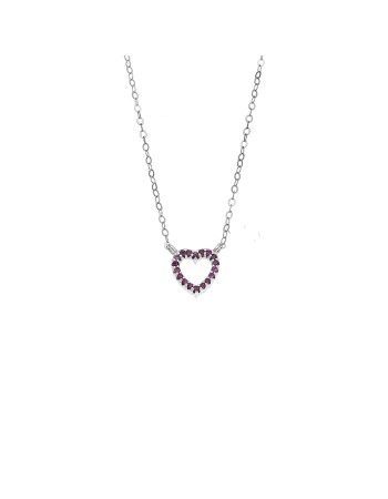 Κολιέ SENZA Καρδιά Rhodium Plated Ασήμι 925 Double Face Fouchsia - SSR4458SFU