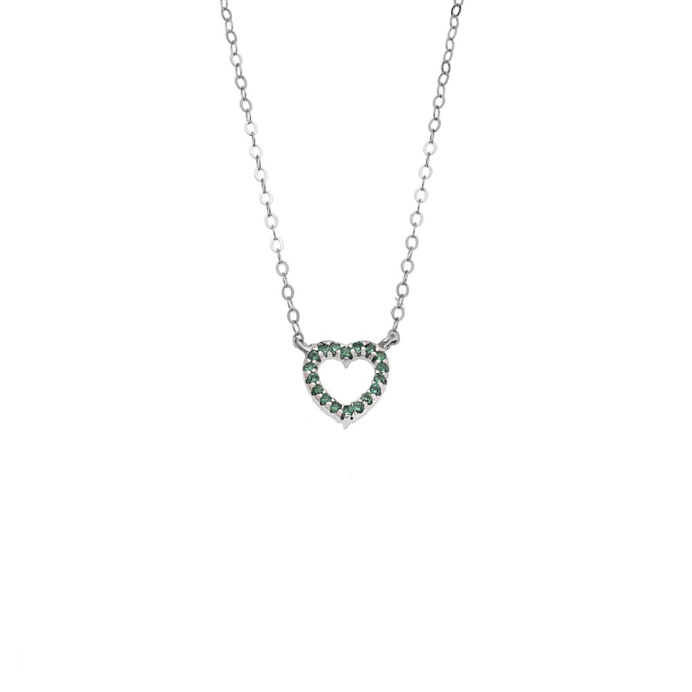 Κολιέ SENZA Καρδιά Rhodium Plated Ασήμι 925 Double Face Green - SSR4458SGN