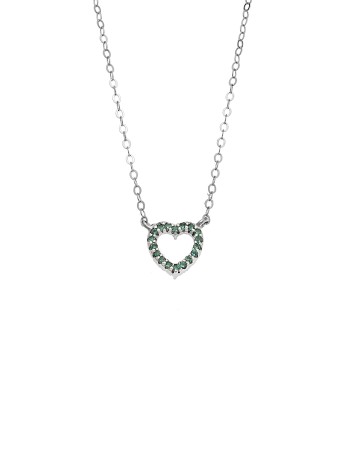 Κολιέ SENZA Καρδιά Rhodium Plated Ασήμι 925 Double Face Green - SSR4458SGN