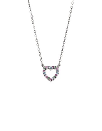 Κολιέ SENZA Καρδιά Rhodium Plated Ασήμι 925 Double Face Rainbow - SSR4458SMU