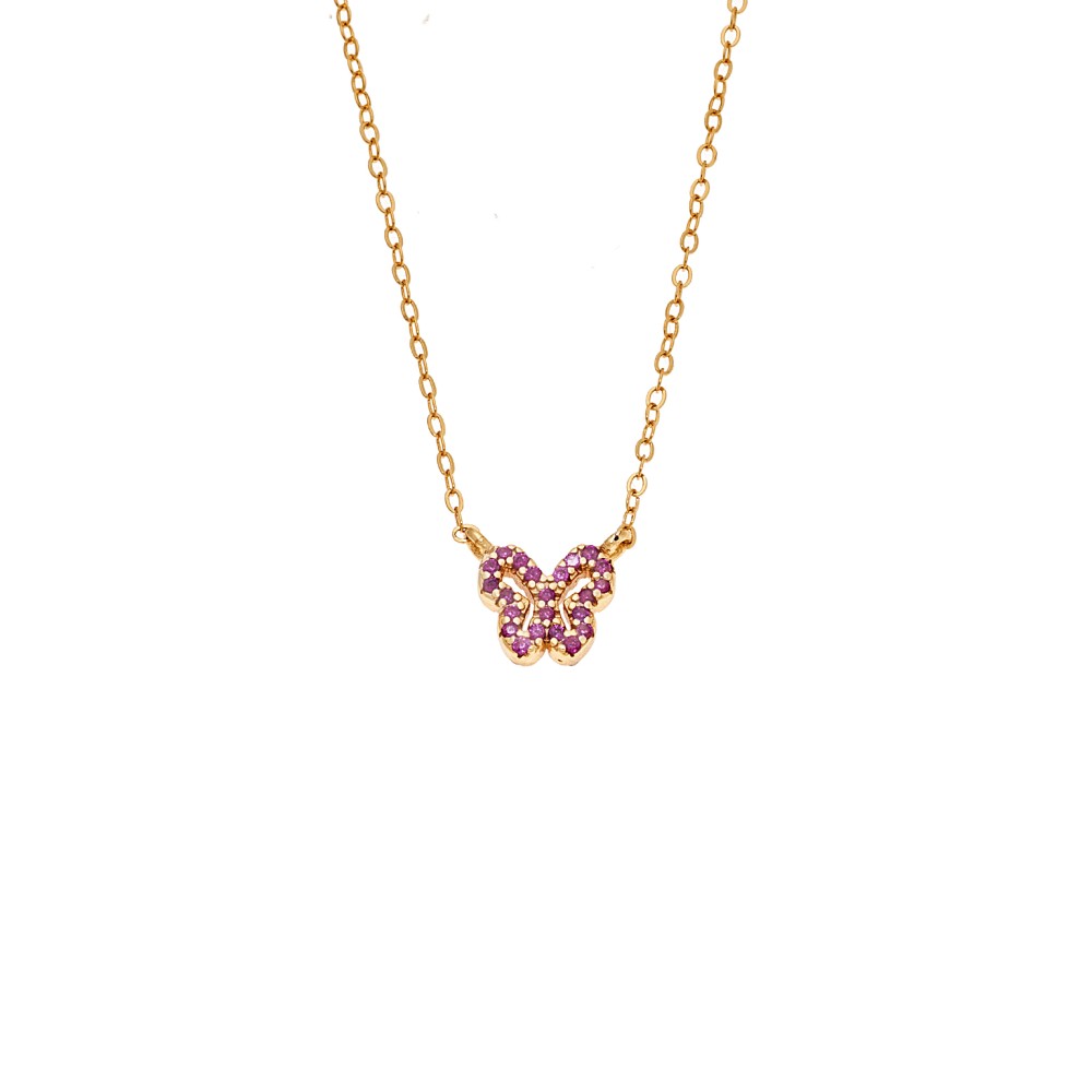 Κολιέ SENZA Πεταλούδα Gold Plated Ασήμι 925 Double Face Fouchsia - SSR4459GFU