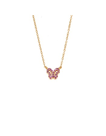 Κολιέ SENZA Πεταλούδα Gold Plated Ασήμι 925 Double Face Fouchsia - SSR4459GFU