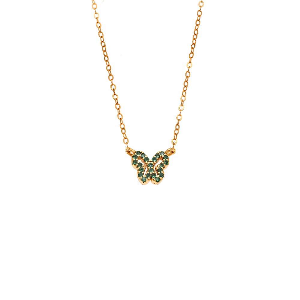 Κολιέ SENZA Πεταλούδα Gold Plated Ασήμι 925 Double Face Green - SSR4459GGN