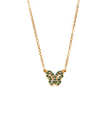 Κολιέ SENZA Πεταλούδα Gold Plated Ασήμι 925 Double Face Green - SSR4459GGN