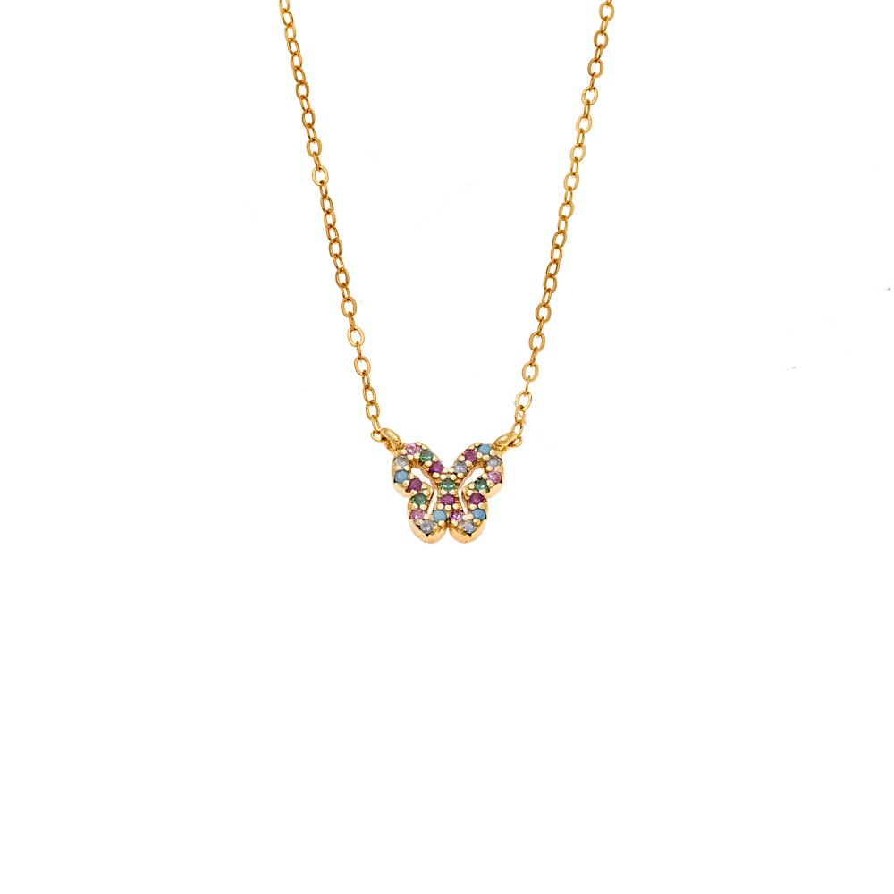 Κολιέ SENZA Πεταλούδα Gold Plated Ασήμι 925 Double Face Rainbow - SSR4459GMU