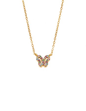 Κολιέ SENZA Πεταλούδα Gold Plated Ασήμι 925 Double Face Rainbow - SSR4459GMU