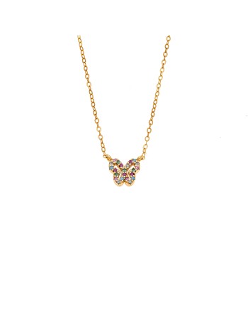 Κολιέ SENZA Πεταλούδα Gold Plated Ασήμι 925 Double Face Rainbow - SSR4459GMU