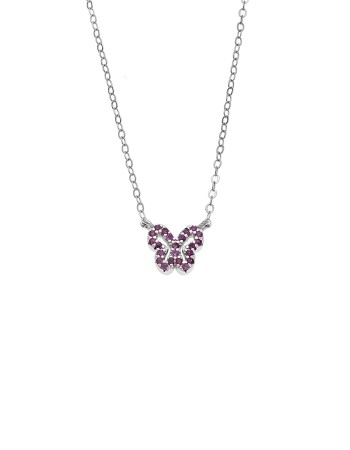 Κολιέ SENZA Πεταλούδα Rhodium Plated Ασήμι 925 Double Face Fouchsia - SSR4459SFU