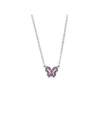 Κολιέ SENZA Πεταλούδα Rhodium Plated Ασήμι 925 Double Face Fouchsia - SSR4459SFU