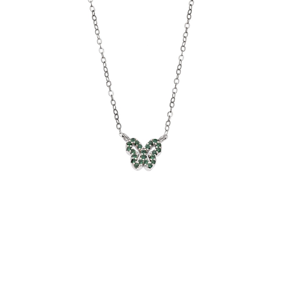 Κολιέ SENZA Πεταλούδα Rhodium Plated Ασήμι 925 Double Face Green - SSR4459SGN