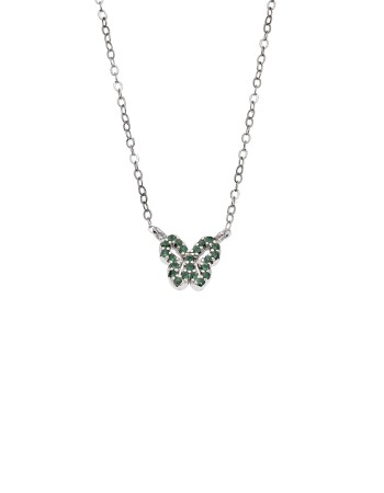 Κολιέ SENZA Πεταλούδα Rhodium Plated Ασήμι 925 Double Face Green - SSR4459SGN