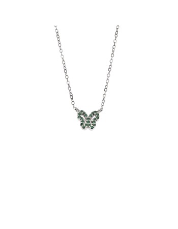 Κολιέ SENZA Πεταλούδα Rhodium Plated Ασήμι 925 Double Face Green - SSR4459SGN