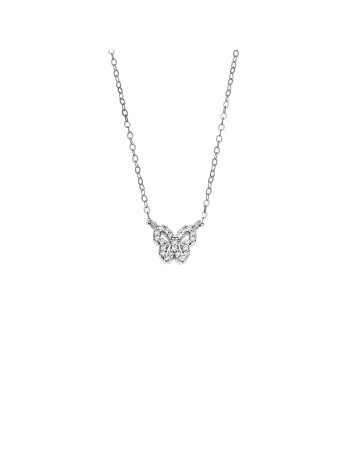 Κολιέ SENZA Πεταλούδα Rhodium Plated Ασήμι 925 Double Face Light Blue - SSR4459SLB