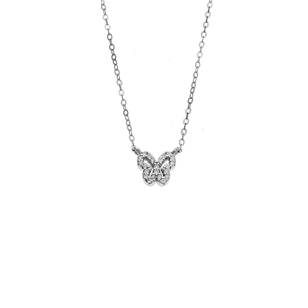 Κολιέ SENZA Πεταλούδα Rhodium Plated Ασήμι 925 Double Face Light Blue - SSR4459SLB