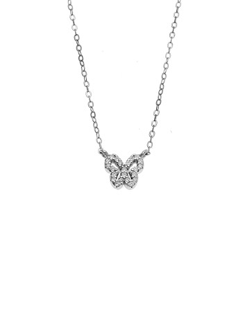 Κολιέ SENZA Πεταλούδα Rhodium Plated Ασήμι 925 Double Face Light Blue - SSR4459SLB