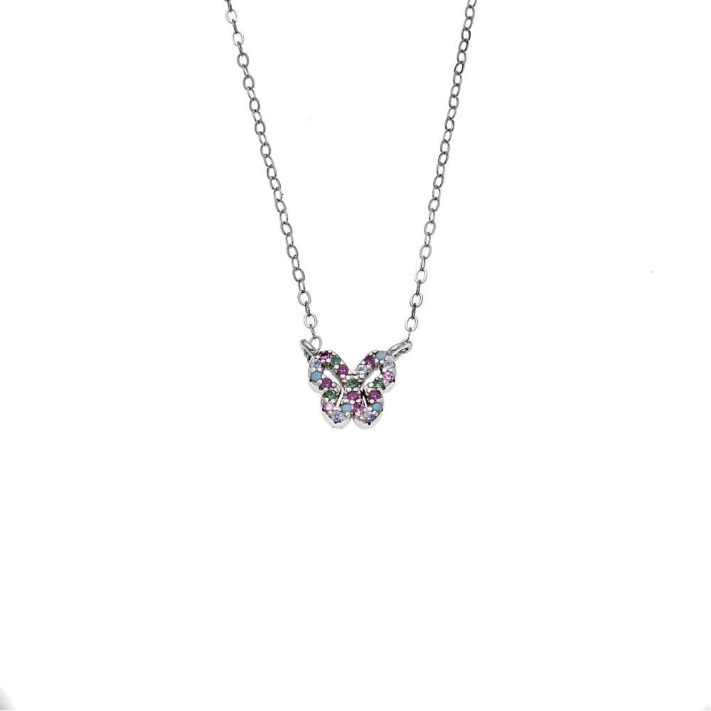 Κολιέ SENZA Πεταλούδα Rhodium Plated Ασήμι 925 Double Face Rainbow - SSR4459SMU