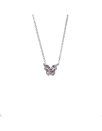 Κολιέ SENZA Πεταλούδα Rhodium Plated Ασήμι 925 Double Face Rainbow - SSR4459SMU