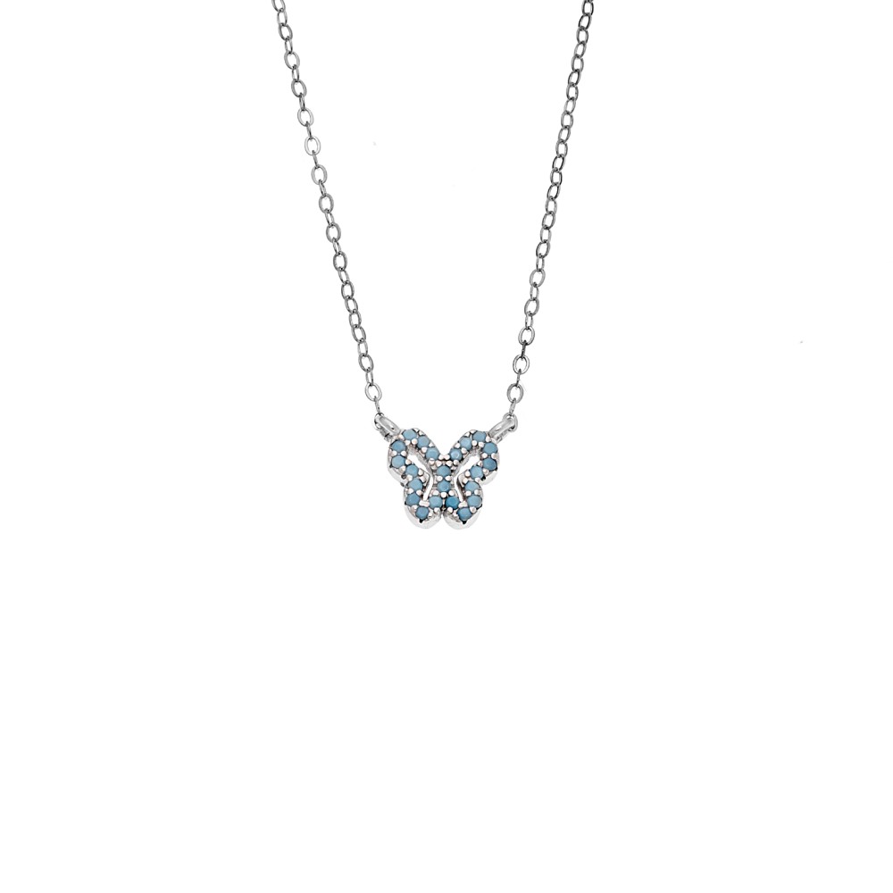 Κολιέ SENZA Πεταλούδα Rhodium Plated Ασήμι 925 Double Face Turquoise - SSR4459STQ