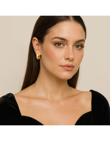 Σκουλαρίκια Senza από επιχρυσωμένο ασήμι 925, Ματ κυματιστό κρικάκι - SSR4461GD