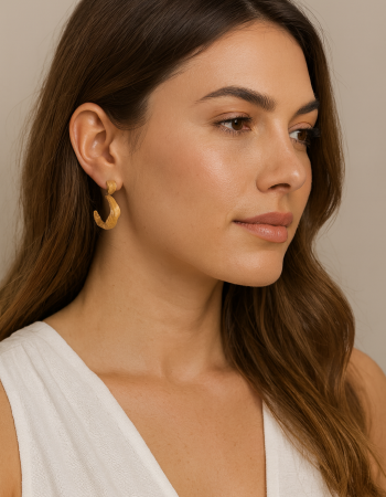 Σκουλαρίκια Senza από επιχρυσωμένο ασήμι 925, Ματ κυματιστό κρικάκι - SSR4462GD