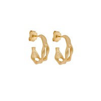 Σκουλαρίκια Senza από επιχρυσωμένο ασήμι 925, Ματ κυματιστό κρικάκι - SSR4463GD