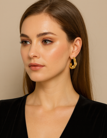 Σκουλαρίκια Senza από επιχρυσωμένο ασήμι 925, Ματ κυματιστό κρικάκι - SSR4463GD