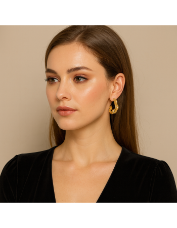 Σκουλαρίκια Senza από επιχρυσωμένο ασήμι 925, Ματ κυματιστό κρικάκι - SSR4463GD