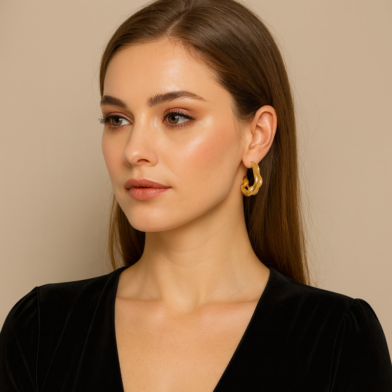 Σκουλαρίκια Senza από επιχρυσωμένο ασήμι 925, Ματ κυματιστό κρικάκι - SSR4463GD