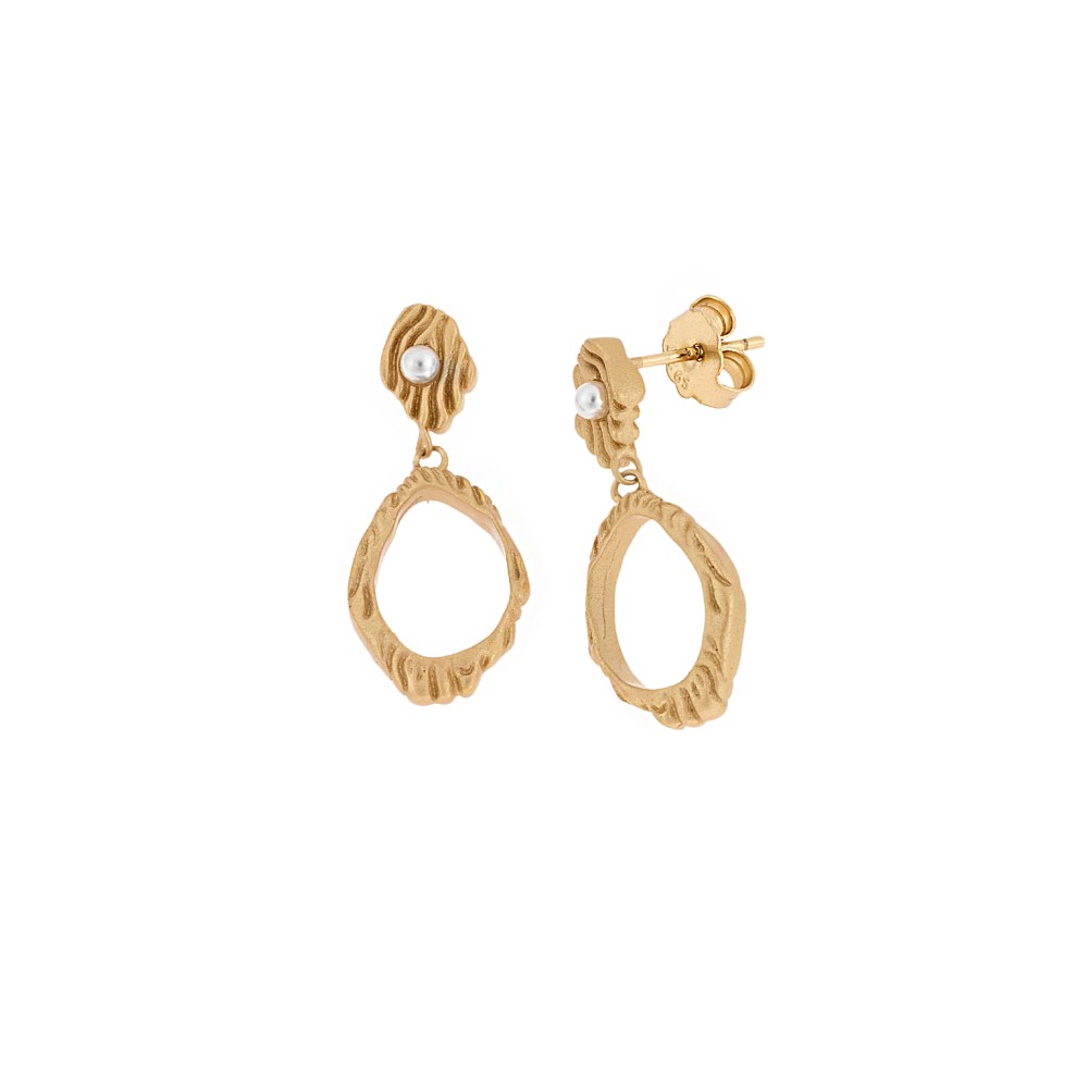 Σκουλαρίκια Senza από επιχρυσωμένο ασήμι 925, Ματ κυματιστό κρικάκι - SSR4464GD