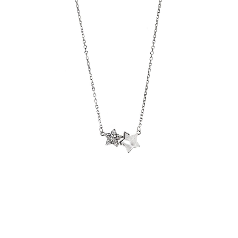 Κολιέ SENZA Αστεράκια Rhodium Plated Ασήμι 925 με Φίλντισι - SSR4475SR