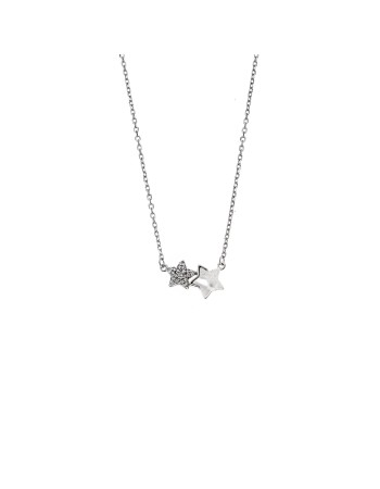 Κολιέ SENZA Αστεράκια Rhodium Plated Ασήμι 925 με Φίλντισι - SSR4475SR