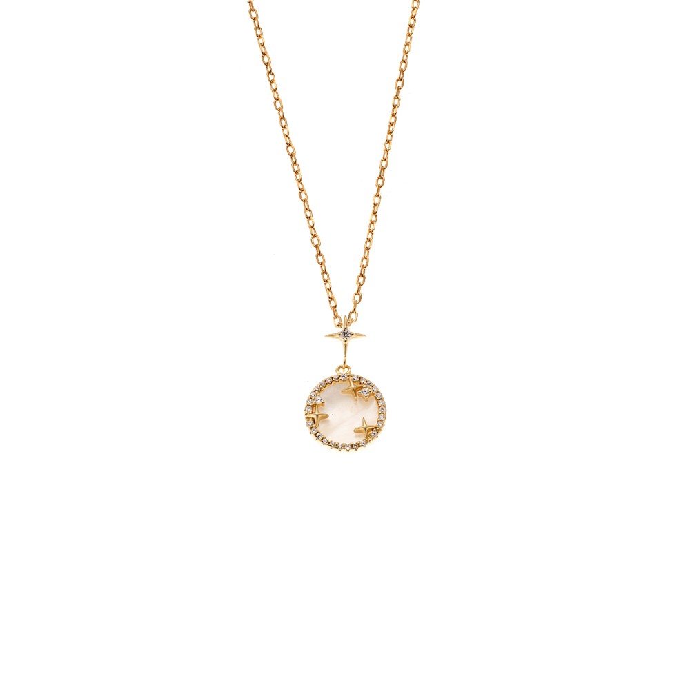 Κολιέ SENZA Αστεράκια Gold Plated Ασήμι 925 με Φίλντισι - SSR4476GD