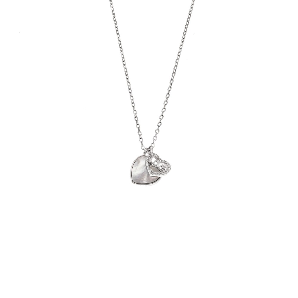 Κολιέ SENZA Καρδούλες Rhodium Plated Ασήμι 925 με Φίλντισι - SSR4479SR