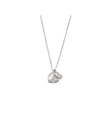 Κολιέ SENZA Καρδούλες Rhodium Plated Ασήμι 925 με Φίλντισι - SSR4479SR