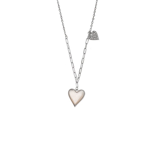 Κολιέ SENZA Καρδούλες Rhodium Plated Ασήμι 925 με Φίλντισι - SSR4480SR