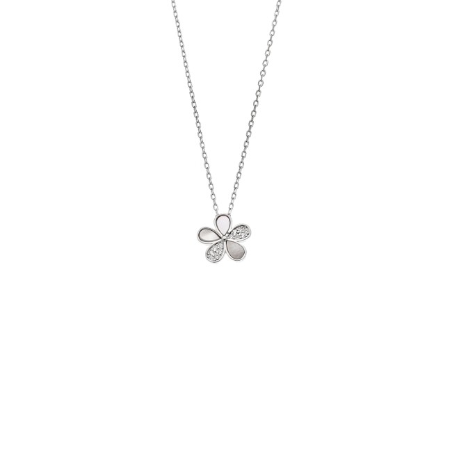 Κολιέ SENZA Λουλουδάκι Rhodium Plated Ασήμι 925 με Φίλντισι - SSR4481SR